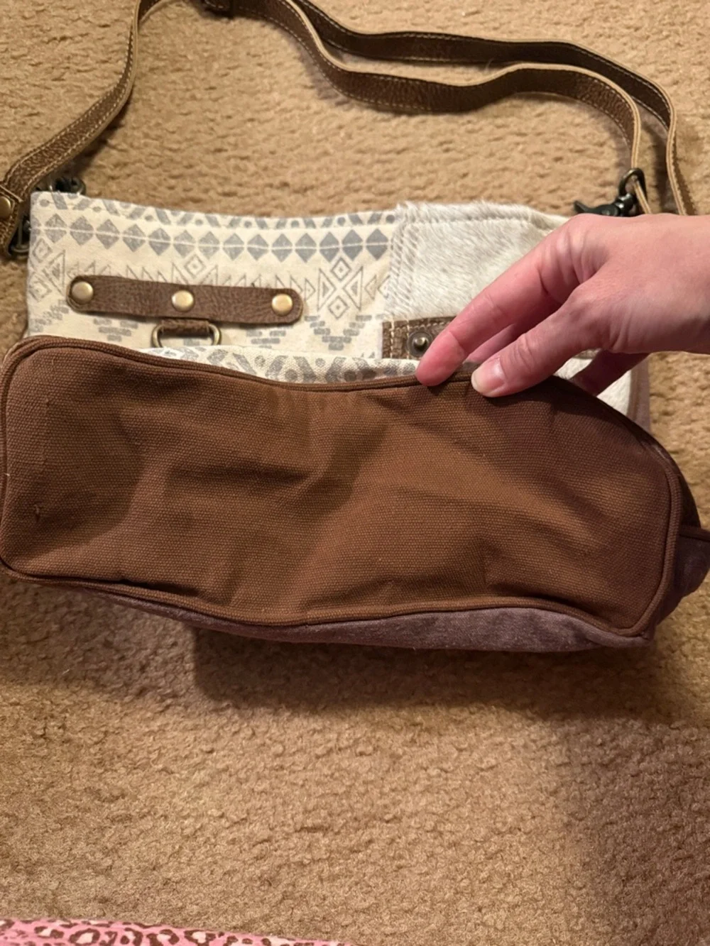 Myra Side Floral Design Shoulder Bag Cream, Gray, and Brown Aztec New with Tags
